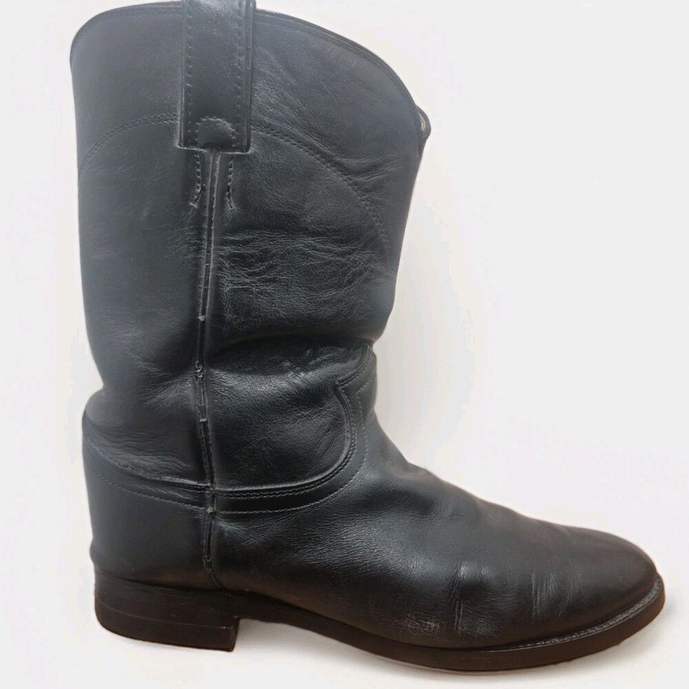 Vintage Justin 3133 Black Leather Jackson Roper Boots Mexico Men 9.5D